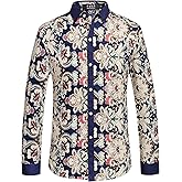 SSLR Men's Paisley Cotton Printed Long Sleeve Casual Button Down Shirt