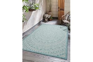 Adiva Rugs Outdoor Indoor Area Rug, Weather Resistant, Easy to Clean, Stain Resistant Floor Mat for Dining Room, Backyard, Deck, Patio (Aqua Weiss, 5' x 7')