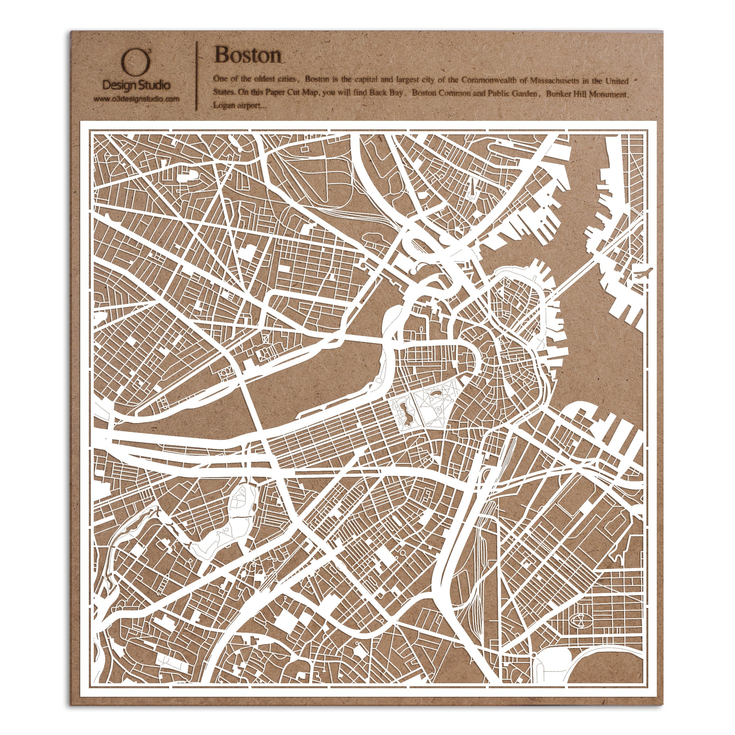 Boston Paper Cut Map White 30x30 cm Paper Art