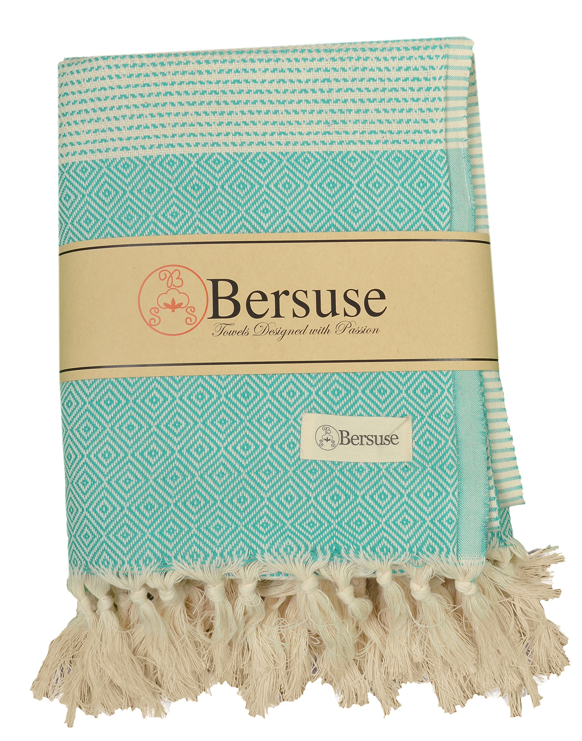 Bersuse 100% Cotton - Hierapolis XXL Throw Blanket Turkish Towel - Mint Green XL