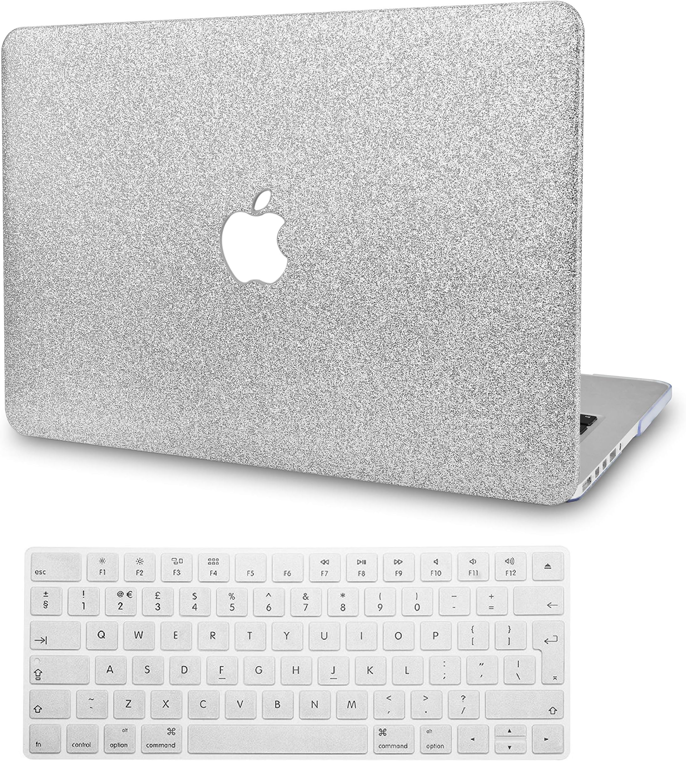 KECC Laptop Case for New MacBook Air 13" Retina (2020/2019/2018, Touch ID) w/ UK Keyboard Cover Plastic Hard Shell Case A1932 (Silver Sparkling)