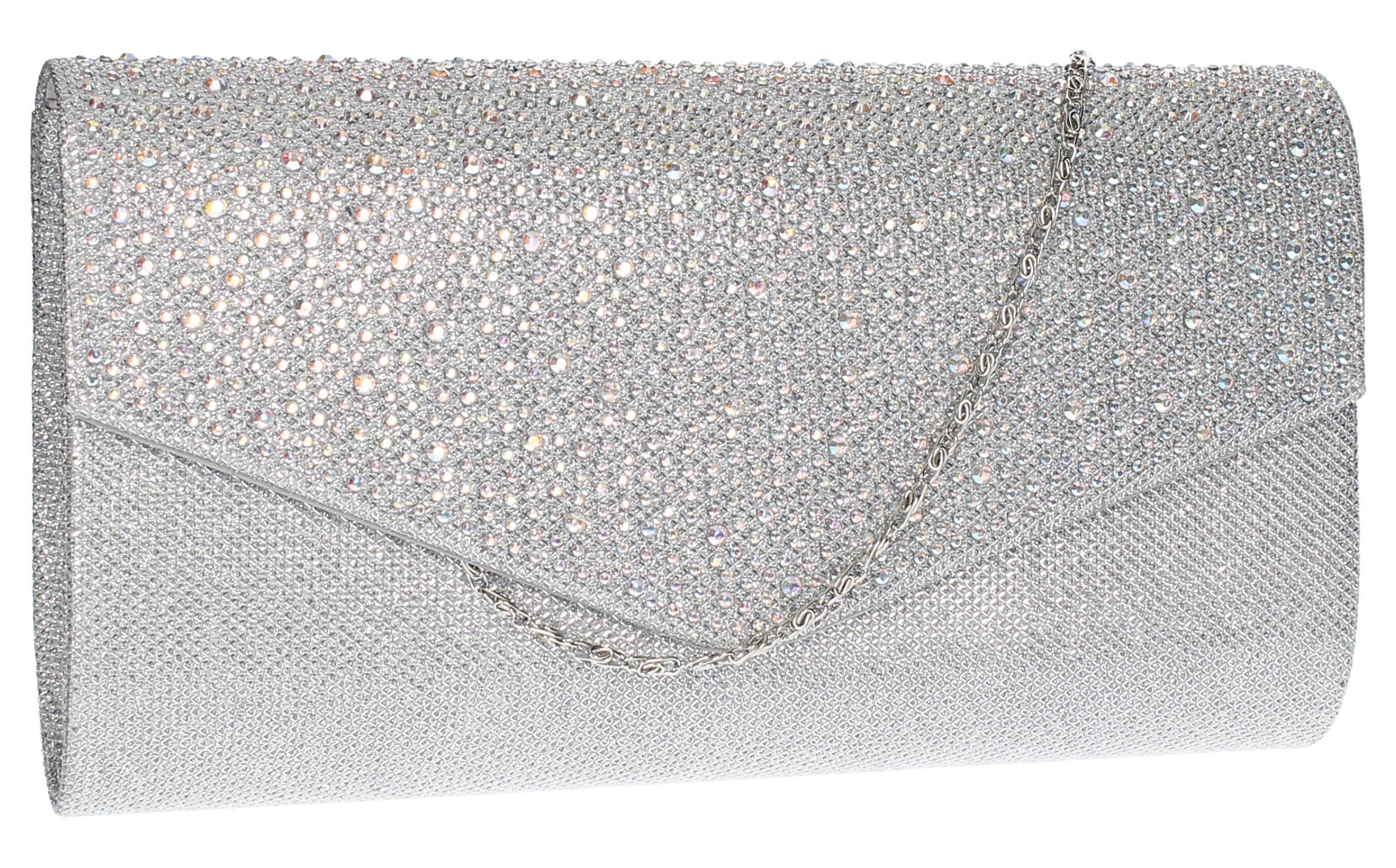 Swanky Swans Women's Montary Glitter Diamante Envelope Clutch Bag Clutch Silver (Silver) ,3x14x27 cm (W x H x L)