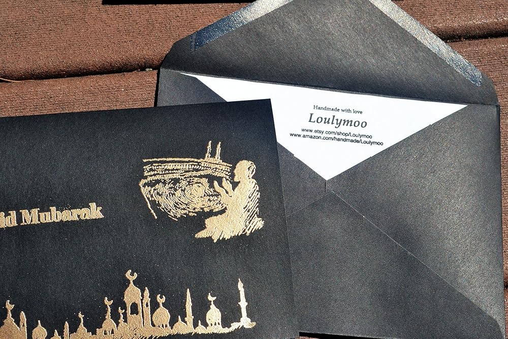 Black And Golden Card Handmade Card Happy Eid Card Islamic Card Ramadan Card Eid Mubarak Card Black Card Haj Mabrur Card Handmade Products Notecards Greeting Cards