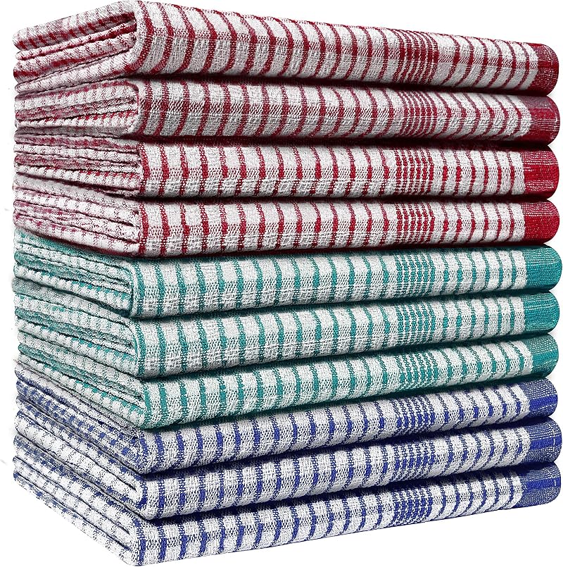 Quick Cleaning Supplies Pack of 10 Heavy Duty Cotton Kitchen Tea Towels 80g