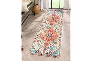 Lahome Floral Washable Kitchen Runner Rug - 2x6 Hallway Entryway Runner Rug, Oriental Medallion Distressed Non-Slip Mat, Bohemian Low-Pile Floor Carpet Runner for Bathroom Laundry Bedside, Orange