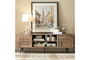 EDYO LIVING 65" Mid Century Modern TV Stand, Wood TV Stand with Storage Cabinet and Open Shelf for Televisions up to 65", Entertainment Center, TV Console Table for Living Room, Rustic Oak