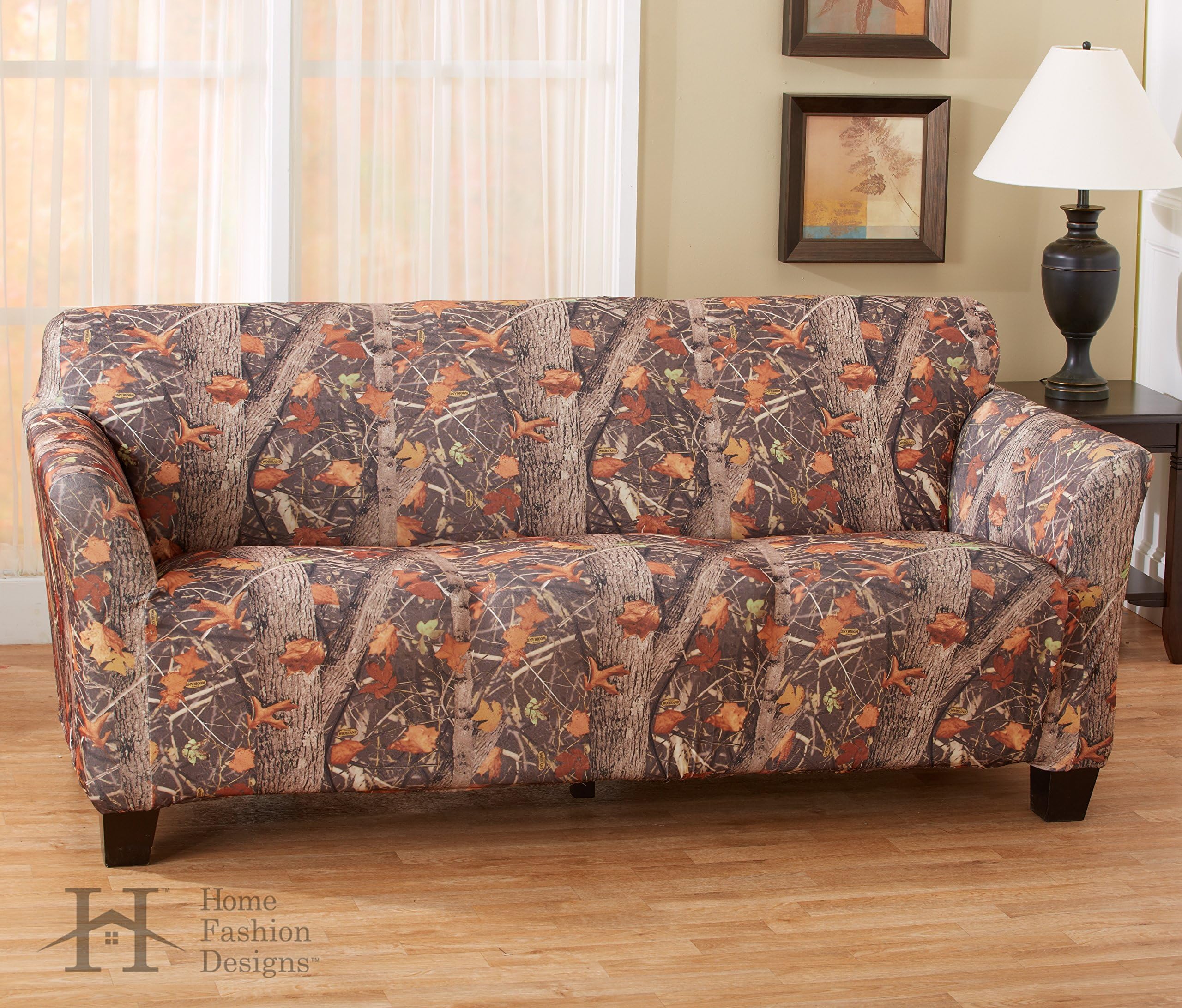 Kings Camo Woodland Shadow Printed Strapless Slipcover. Form Fit, Slip Resistant, Stylish Furniture Shield / Protector. By Home Fashion Designs Brand. (Sofa)