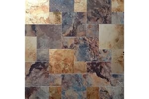 YMMXGE 5-Sheet Peel and Stick Backsplash Stone Tiles, Brushed Aluminum PVC Surface Metal Mosaic Sticker for Kitchen Wall (11.81"x11.81"Per Sheet) (5, Golden & Brown)