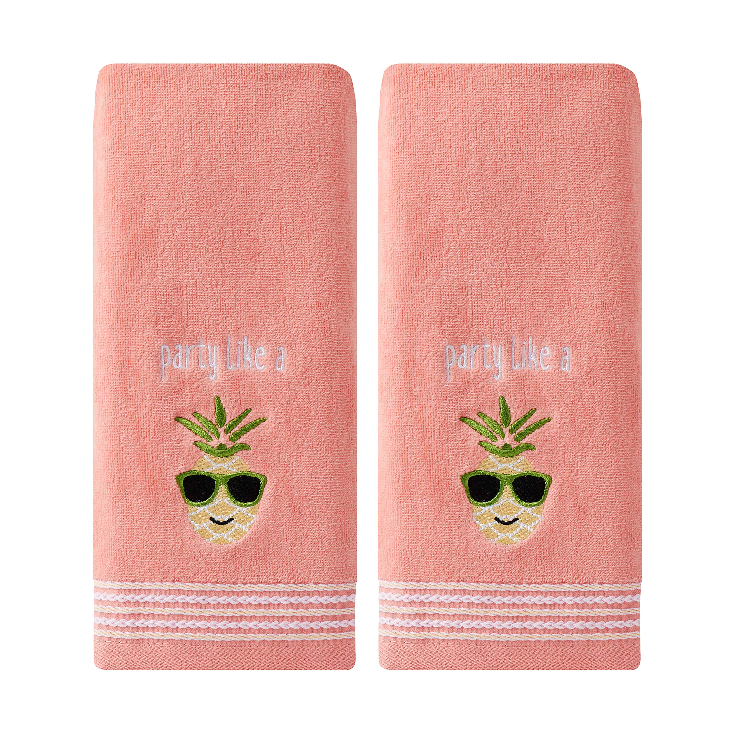 SKL Home by Saturday Knight Ltd. Party Pineapple 2 Pc Hand Towel Set, Coral Pink
