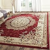 SAFAVIEH Lyndhurst Collection Area Rug - 9' x 12', Red & Ivory, Traditional European Medallion Design, Non-Shedding & Easy Ca