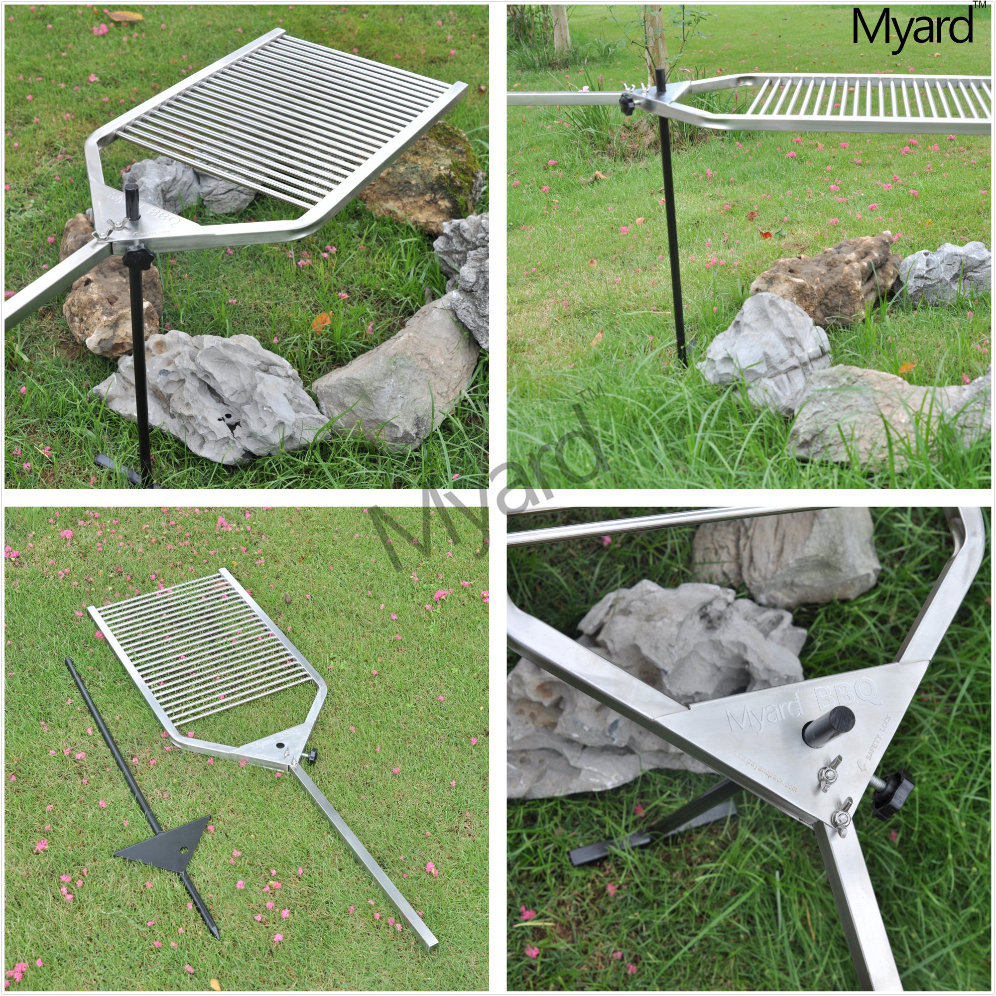 Myard Stainless Steel 304 Portable Open Fire Pit Campfire BBQ Swivel