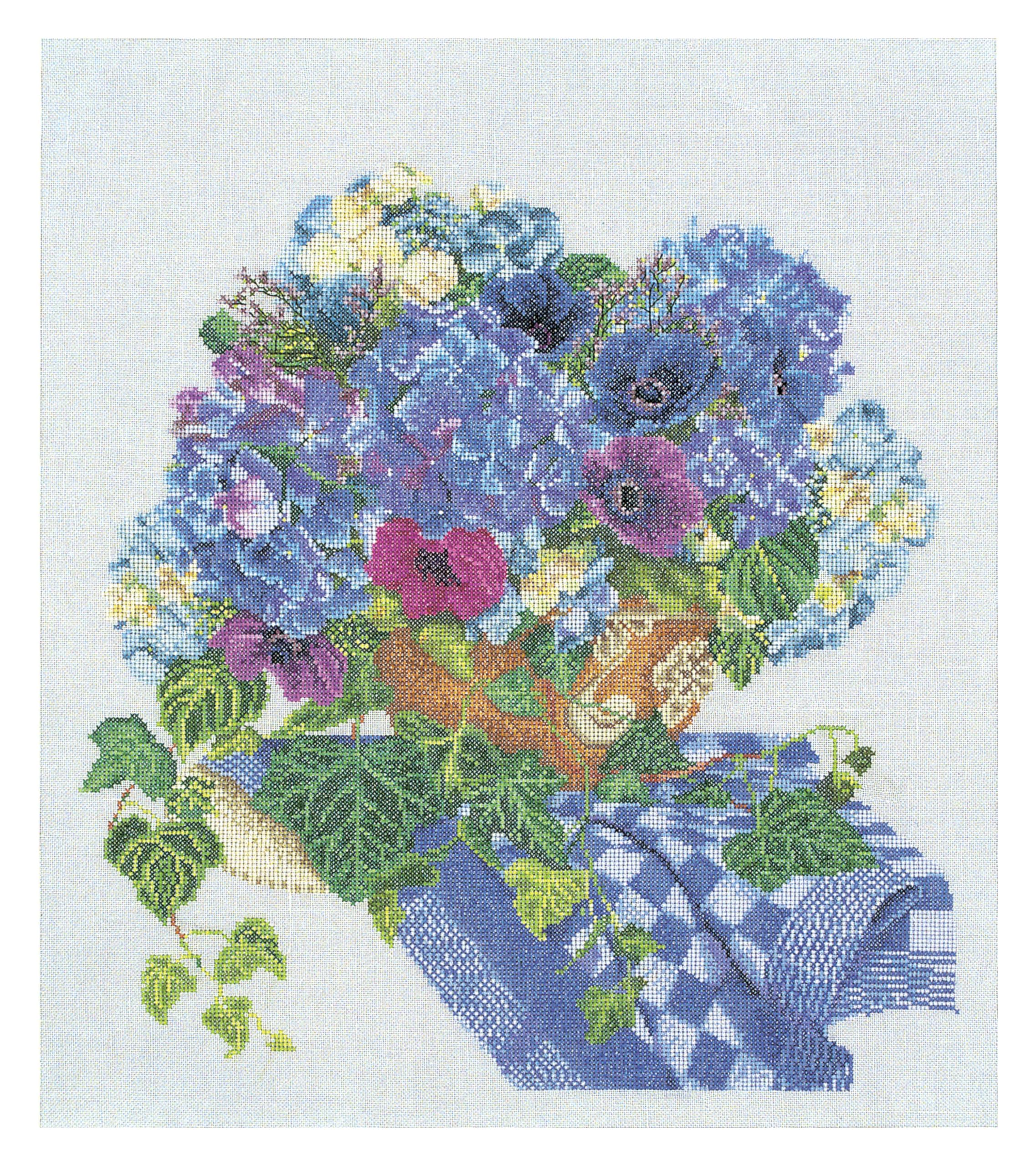 Thea Gouverneur Hydrangea-Anemone On Aida Counted Cross Stitch Kit-14.5-inch x 16.5-inch 16 Count