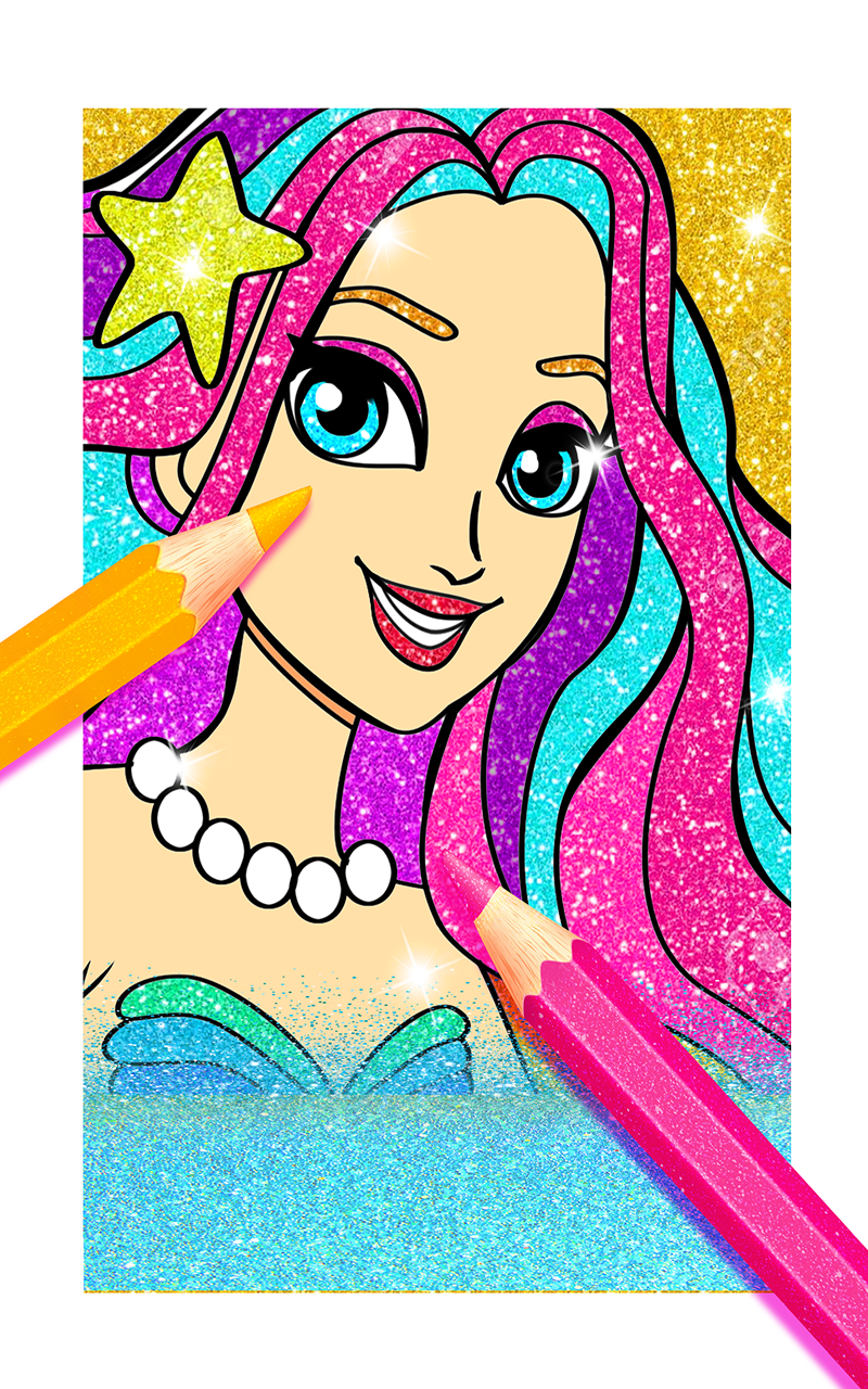 Rainbow Glitter Coloring Book Mermaids - Princess Mermaids Coloring Games for Kids