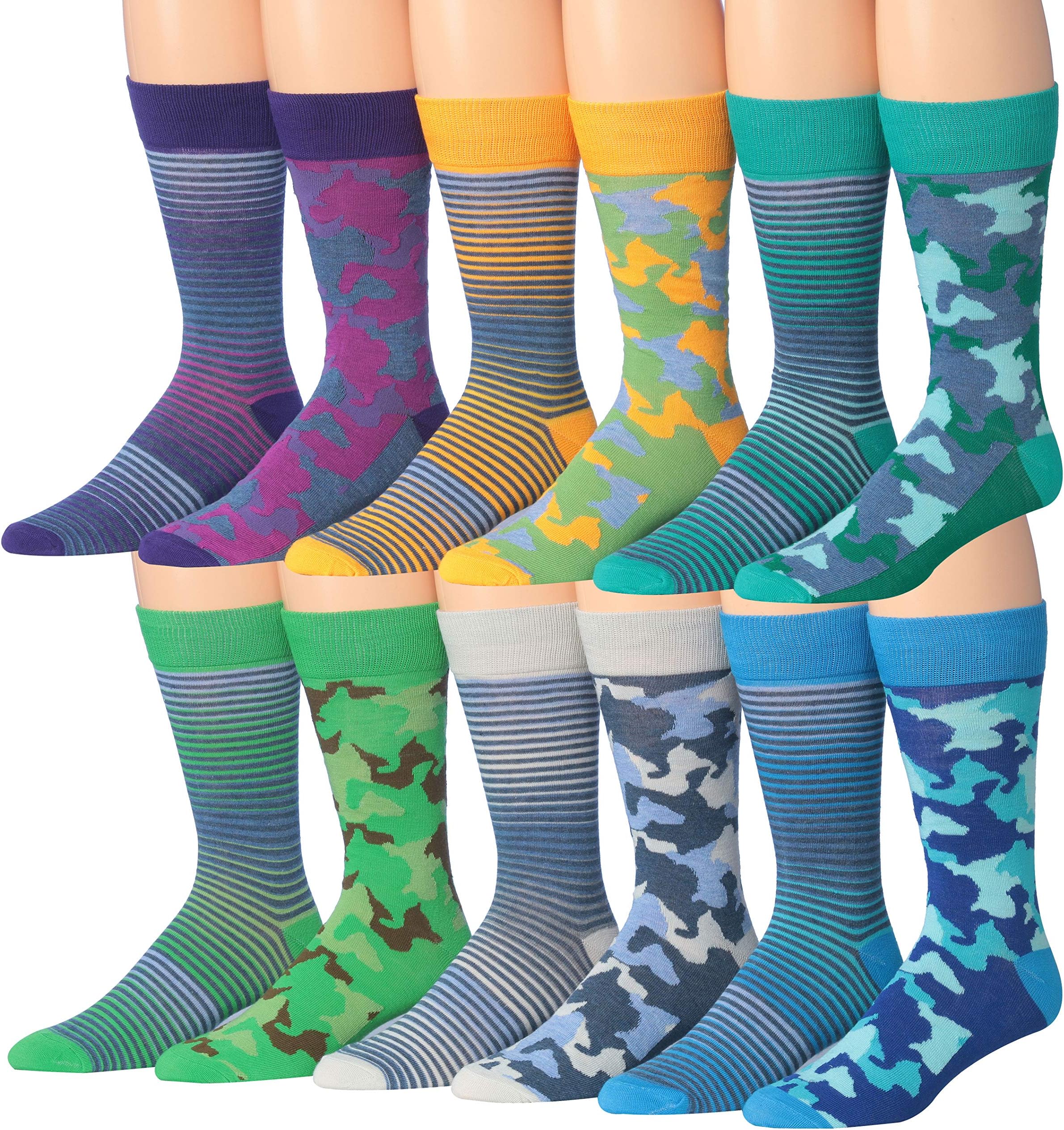 James Fiallo Mens 12-Pairs Funny Funky Crazy Novelty Colorful Patterned Dress Socks