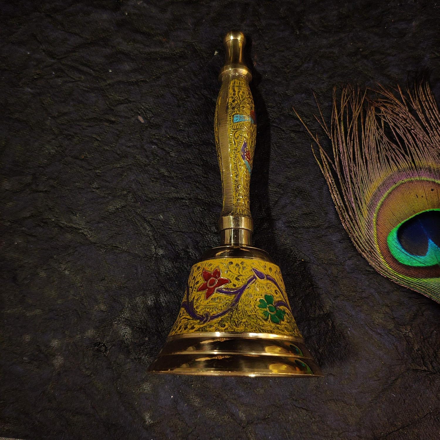Buy Poojagallery Decorative Yellow Hand Held Large Brass Bell Online at