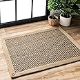 nuLOOM 3x5 Elijah Seagrass Area Rug, Beige, Solid Farmhouse Style, Cotton Bordered, Basketweave, Natural Fiber, For Bedroom, Dining Room, Living Room, Hallway, Office, Kitchen, Entryway