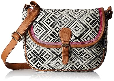 Kanvas Katha Womens Sling Bag (Black and White) (KKSLJQ012)