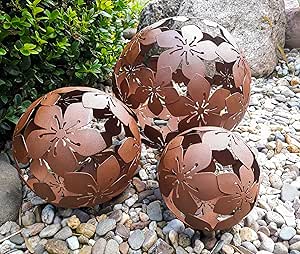 Juego de 3 bolas decorativas Jardín bolas flor Metal 10 + 15 + 20 cm
