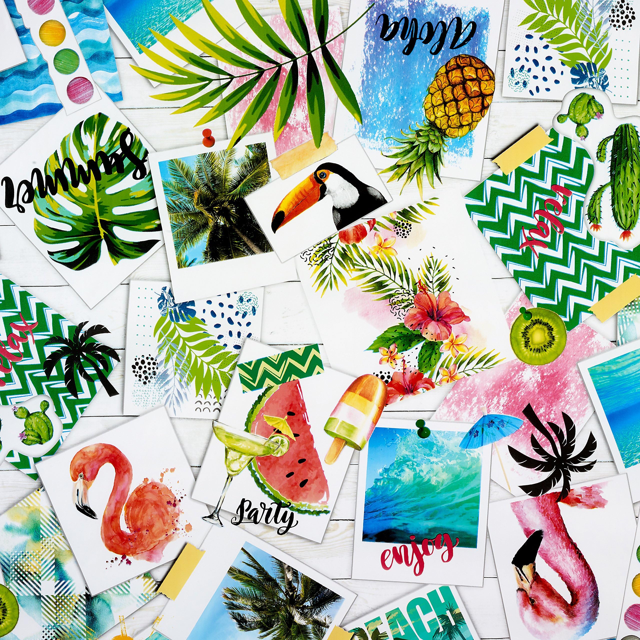 Pink Green and Blue Tropicana Flamingos and Pineapples PVC Vinyl Wipe Clean Tablecloth 140cm Round (55")