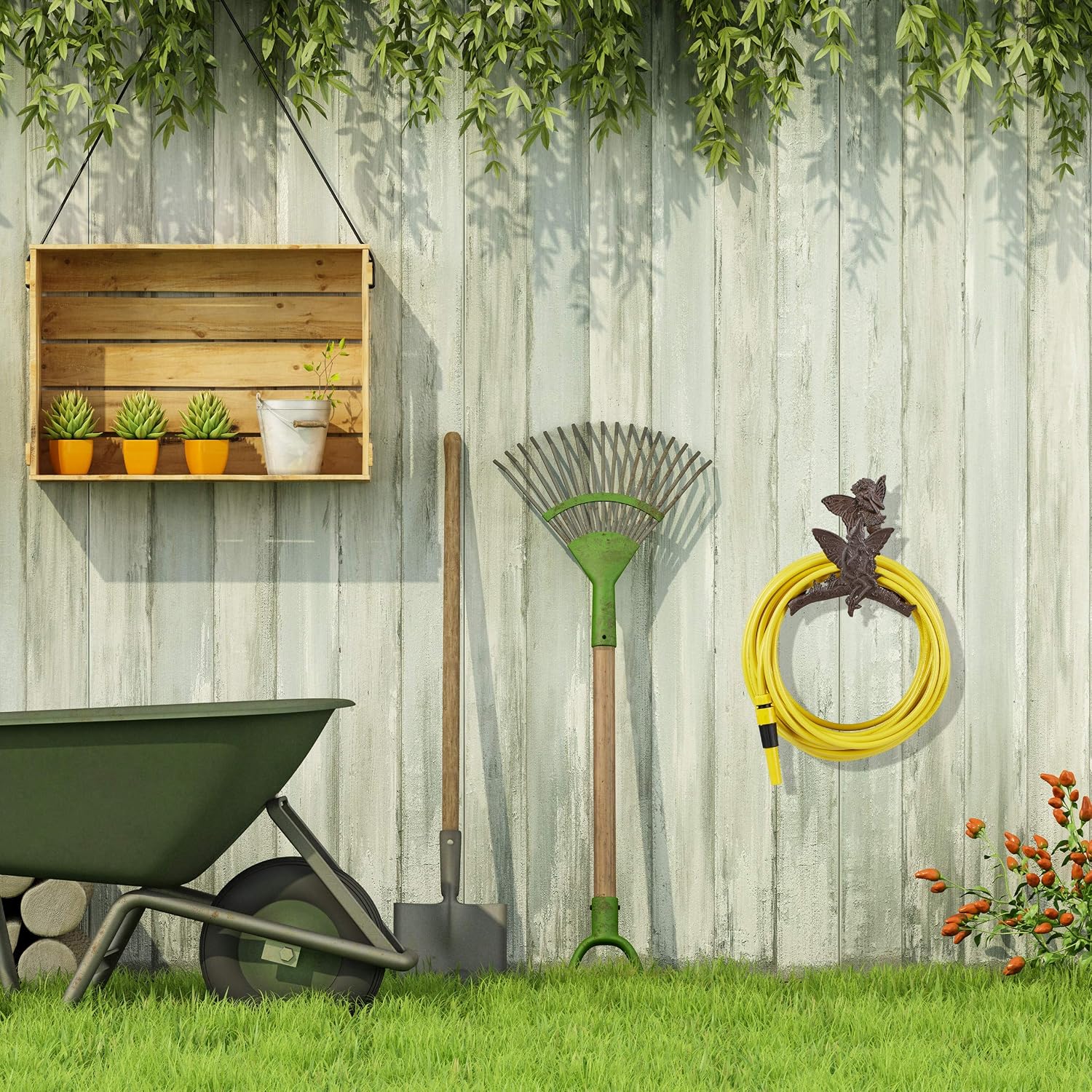 Relaxdays Ornate Hose Reel, Garden Hose Wall Holder with Nostalgic Look, Cast Iron, Hanging, Dark Brown, 24 x 24 x 15 cm - Image 3