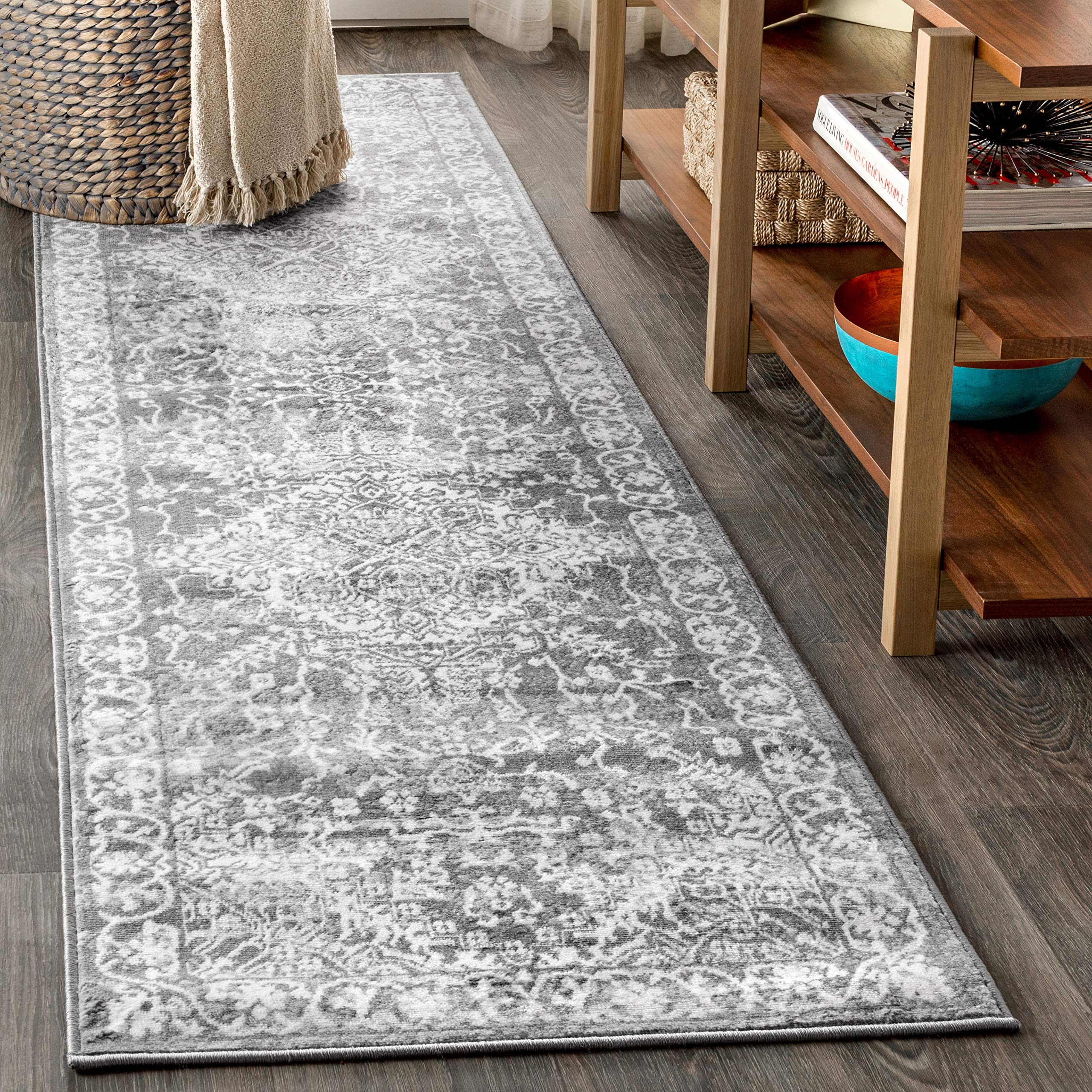 JONATHAN Y Modern Vintage Medallion Light Gray Runner Rug, 2x14, Country, Floral, Easy-Cleaning for Living Room, Bedroom, Kitchen, Pet Friendly, Non-Shedding (MDP100A-214) Image