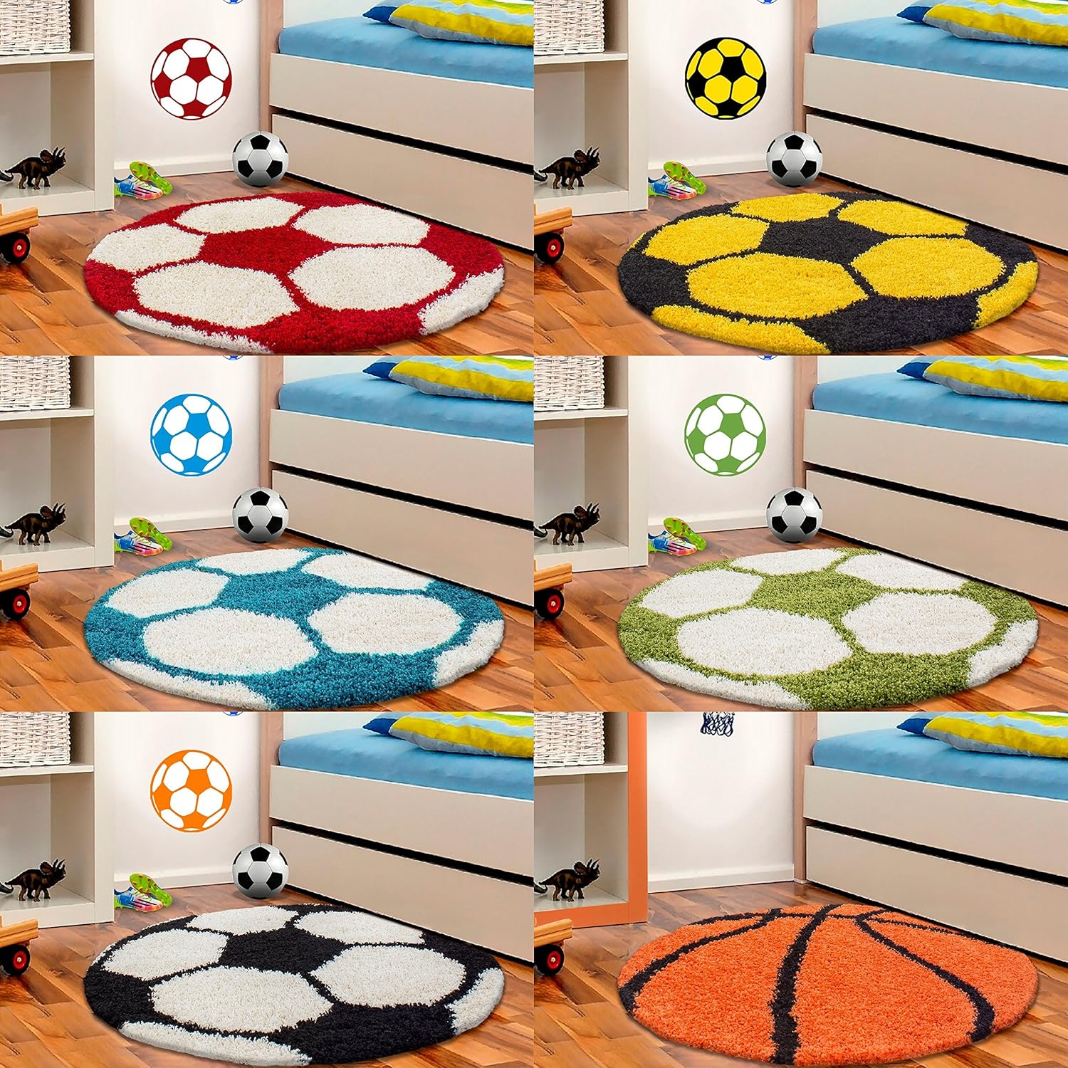 Amazon.de: Unbekannt Kinderteppich Hochflor Fussball Basketball Rund