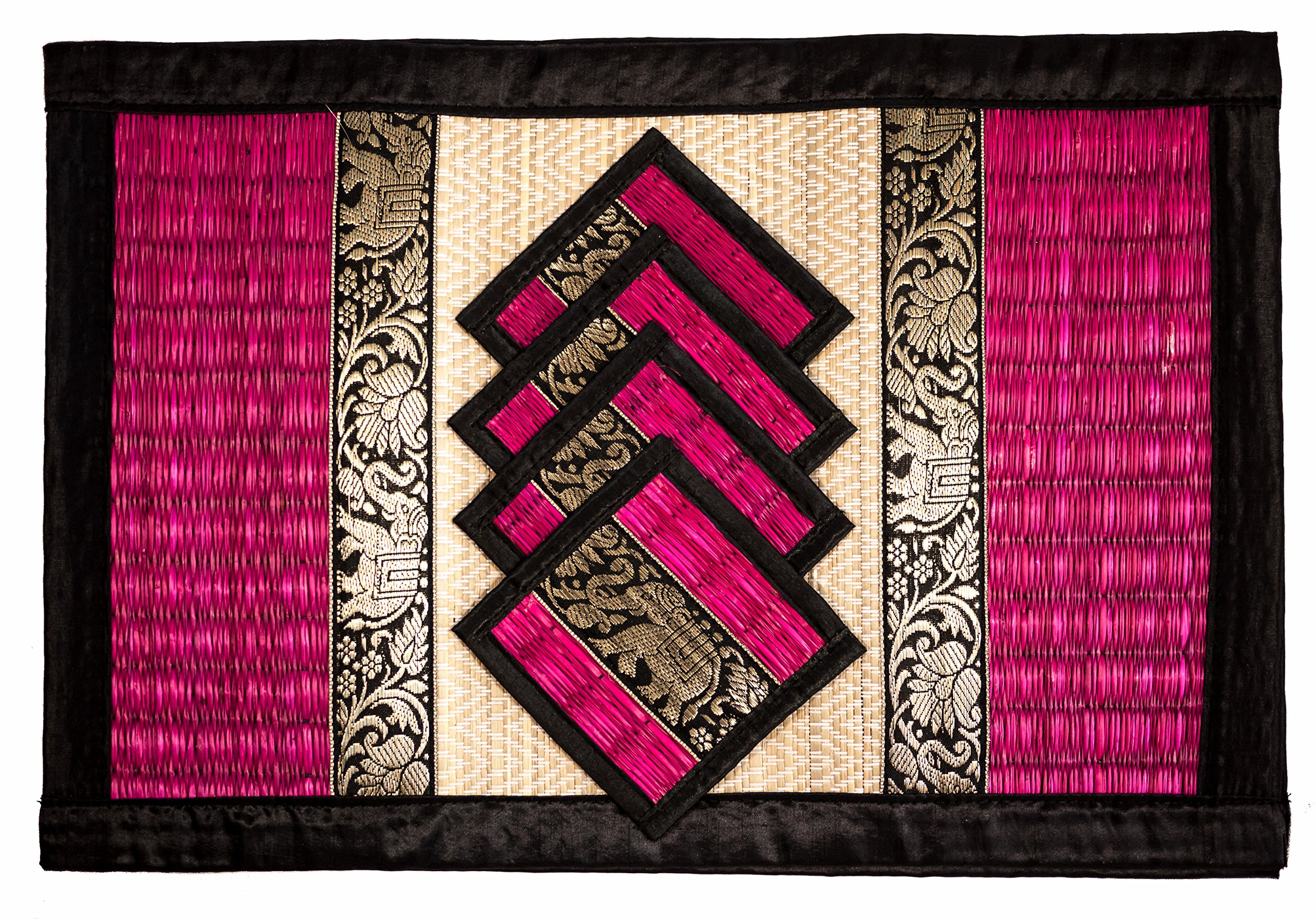 Cccollections Hand-Woven Table Placemats & Coasters Set for Everyday Dining | Thai Style Wicker Placemats Alternative to Plastic Heat Resistant - 4 Pcs