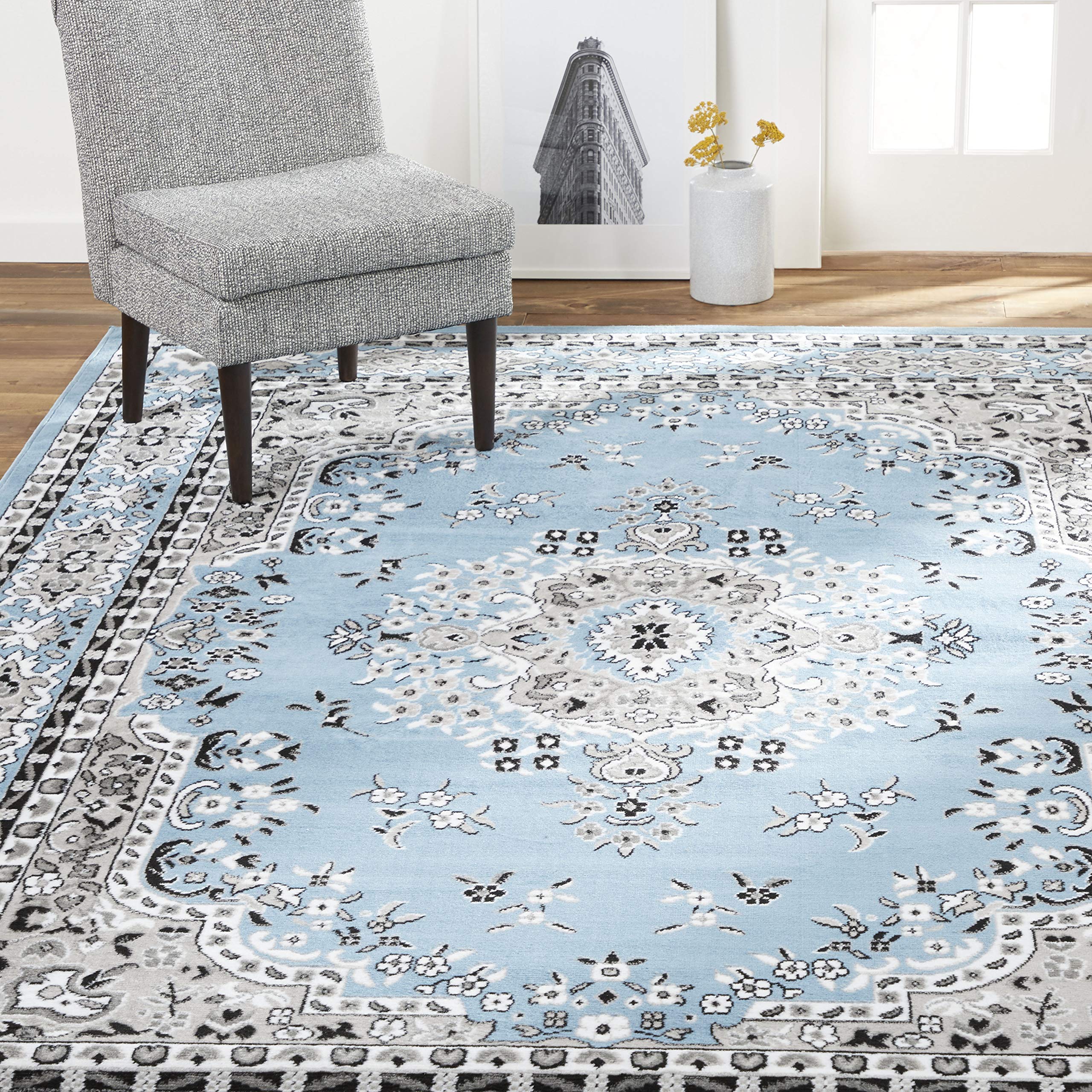 Photo 1 of **MEASUREMENTS MAY BE INCORRECT** Home Dynamix Premium Sakarya Traditional Medallion Border Area Rug, Blue, 9'2"x12'5" Rectangle