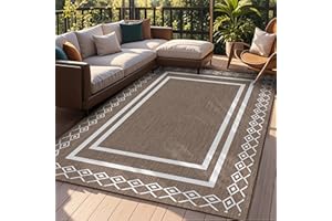 Arenarug Outdoor Patio Rug, Outside Rectangular Carpet, Moroccan Geometric Rugs, Washable Large Indoor Outdoor Rug 8x10 Mats for RV, Picnic, Backyard, Deck, Balcony, Porch, Beach
