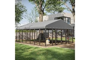 Muphyers 10X14FT Dog Kennel Outside Double Door Dog Kennel Outdoor with Feeding, Heavy Duty Outdoor Dog Crate Durable Dog Cage with Roof & Double Lock