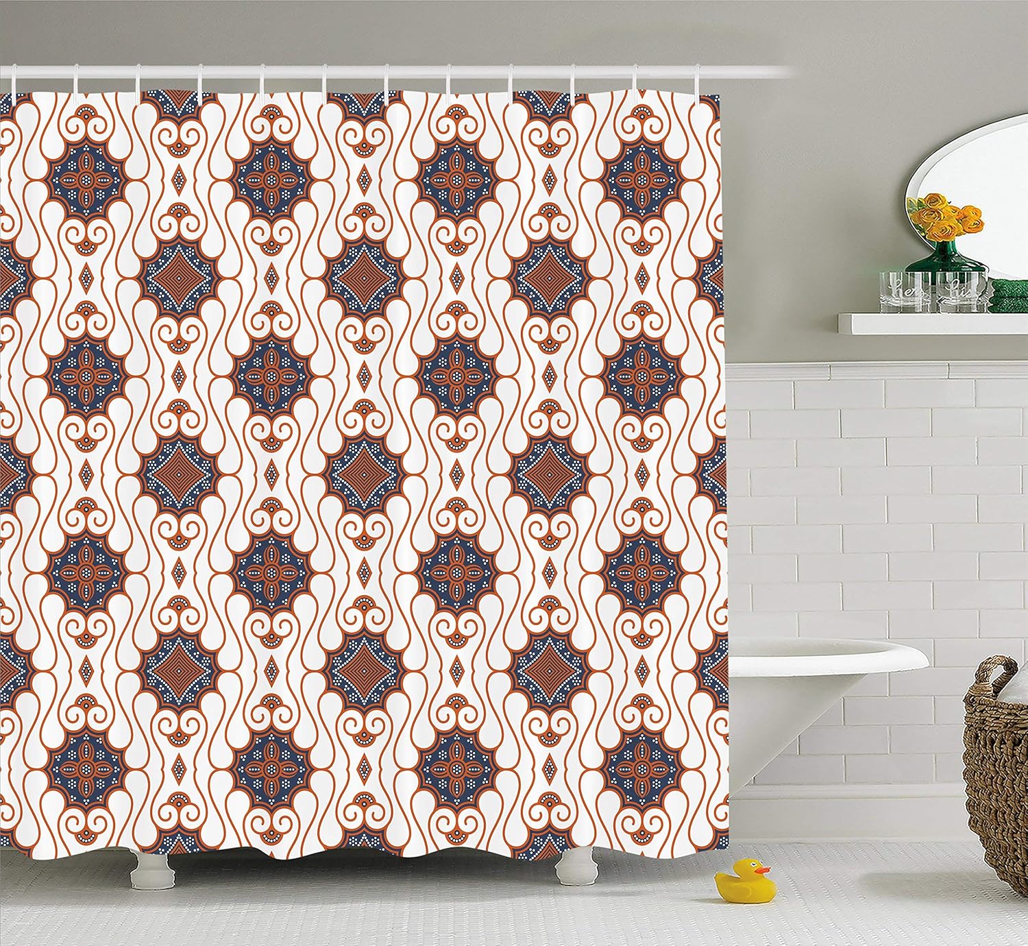 N/ Batik Decor Shower Curtain by Retro Boho Traditional Indonesian Insp