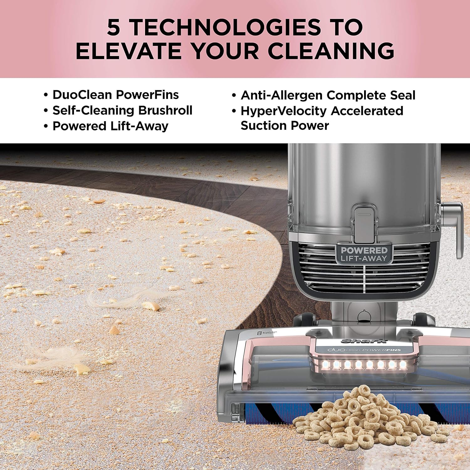 Shark AZ2002 Vertex DuoClean PowerFins Upright Vacuum with Powered Lift-Away Self-Cleaning Brushroll and HEPA Filter, 1 Quart Dust Cup Capacity, Rose Gold -