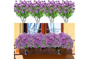 Der Rose 12 Bundles Artificial Flowers for Outdoors, UV Resistant Faux Outdoor Plants Purple Fake Outdoor Flowers for Porch P