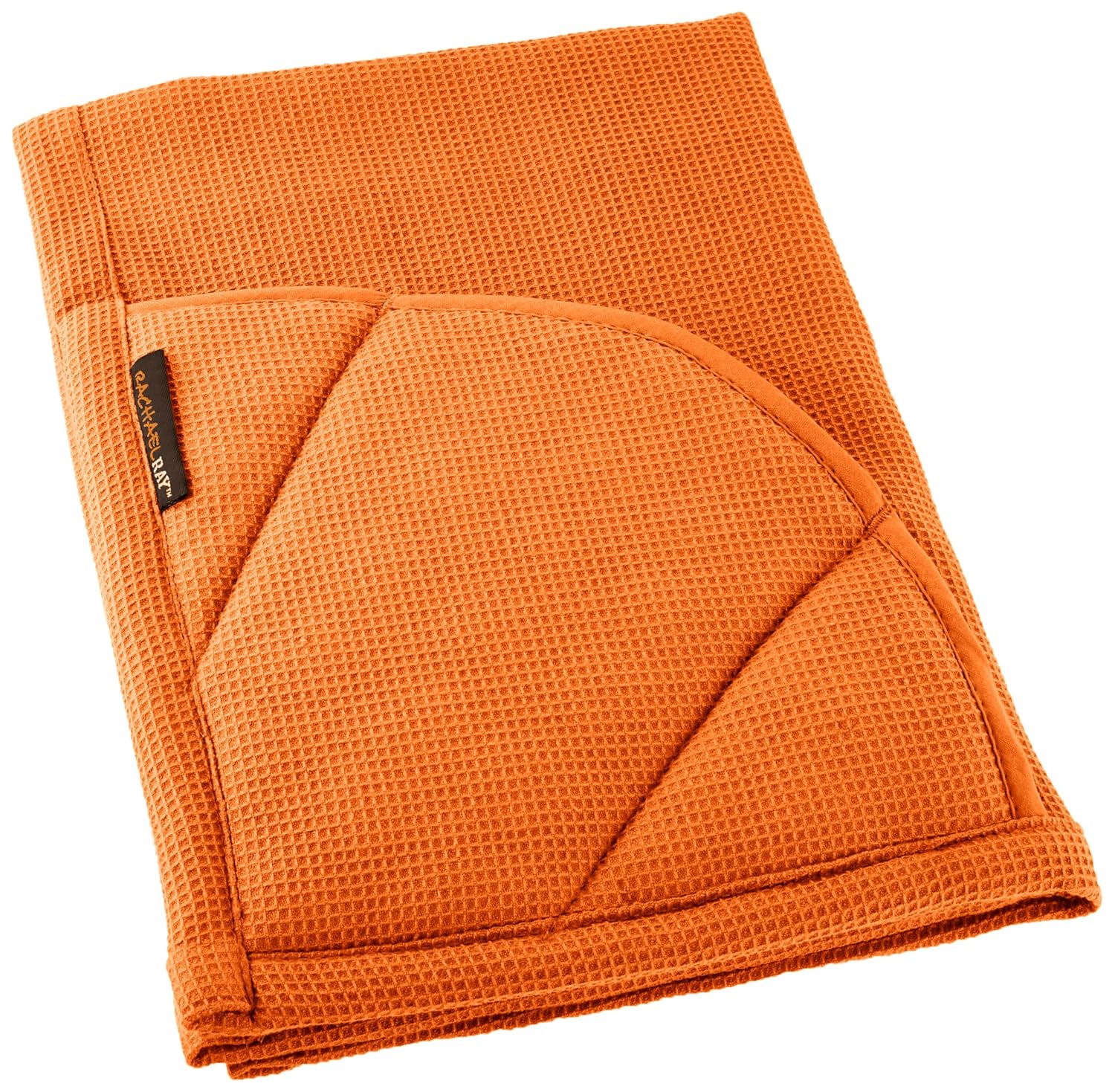 Rachael Ray Kitchen Towel and Oven Glove Moppine – A 2-in-1 Ultra Absorbent Kitchen Towel with Heat Resistant Pot-Holder Padded Pockets to Handle Hot Cookware and Bakeware,Burnt Orange