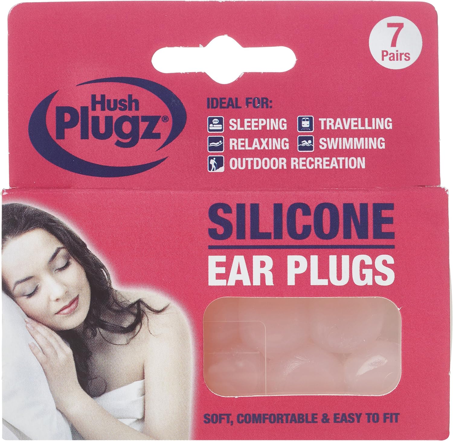 Hush Plugz Silicone Earplugs x 3 packs, Clear, 7 count (Pack of 3)