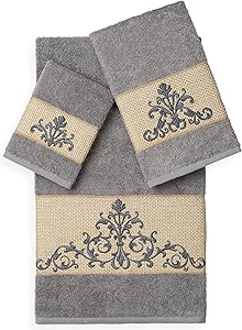 Linum Home Textiles Scarlet 3PC Embellished Towel Set, Dark Grey