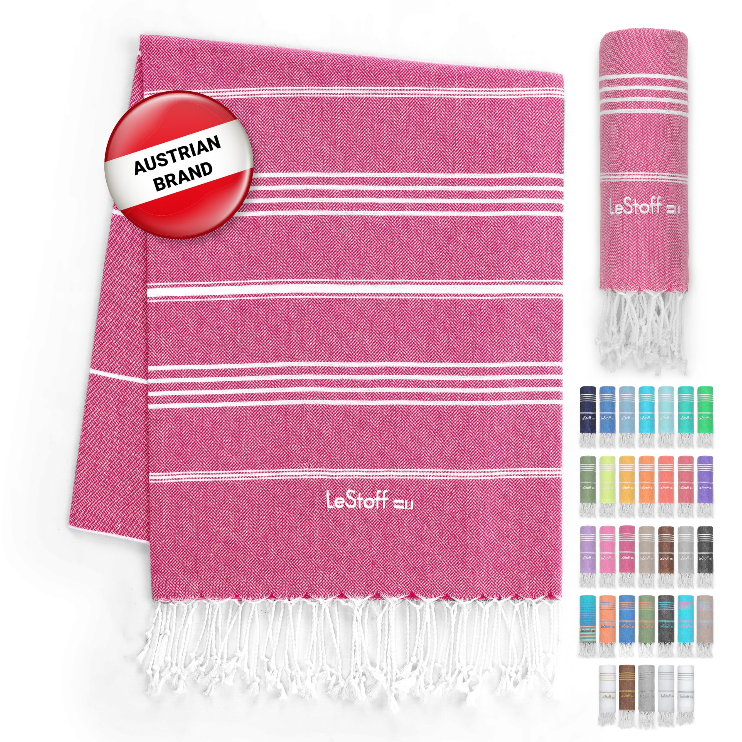 LeStoff Turkish Hammam Towel – 100% organic cotton, 95 x 180 cm, Pre-washed, Absorbent, Quick-drying, Lightweight, Turkish Towel, Hammam Beach Towel, Gym Towel, Beach Throw, Sauna Towel (Fuchsia)