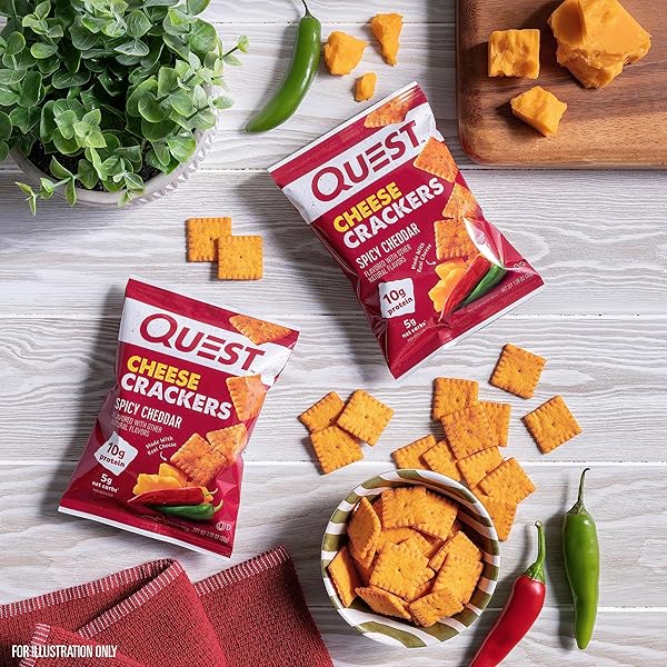 QUEST NUTRITION CHEESE CRACKERS, SPICY CHEDDAR BLAST, 10G OF PROTEIN, LOW CARB, MADE WITH REAL CHEESE, 12 COUNT (1.06 OZ BAGS)