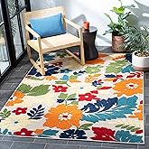 SAFAVIEH Washable Rug Outdoor Cabana Collection - 5'3" x 7'7", Ivory & Orange, Non-Shedding & Easy to Clean, Ideal for Patio,