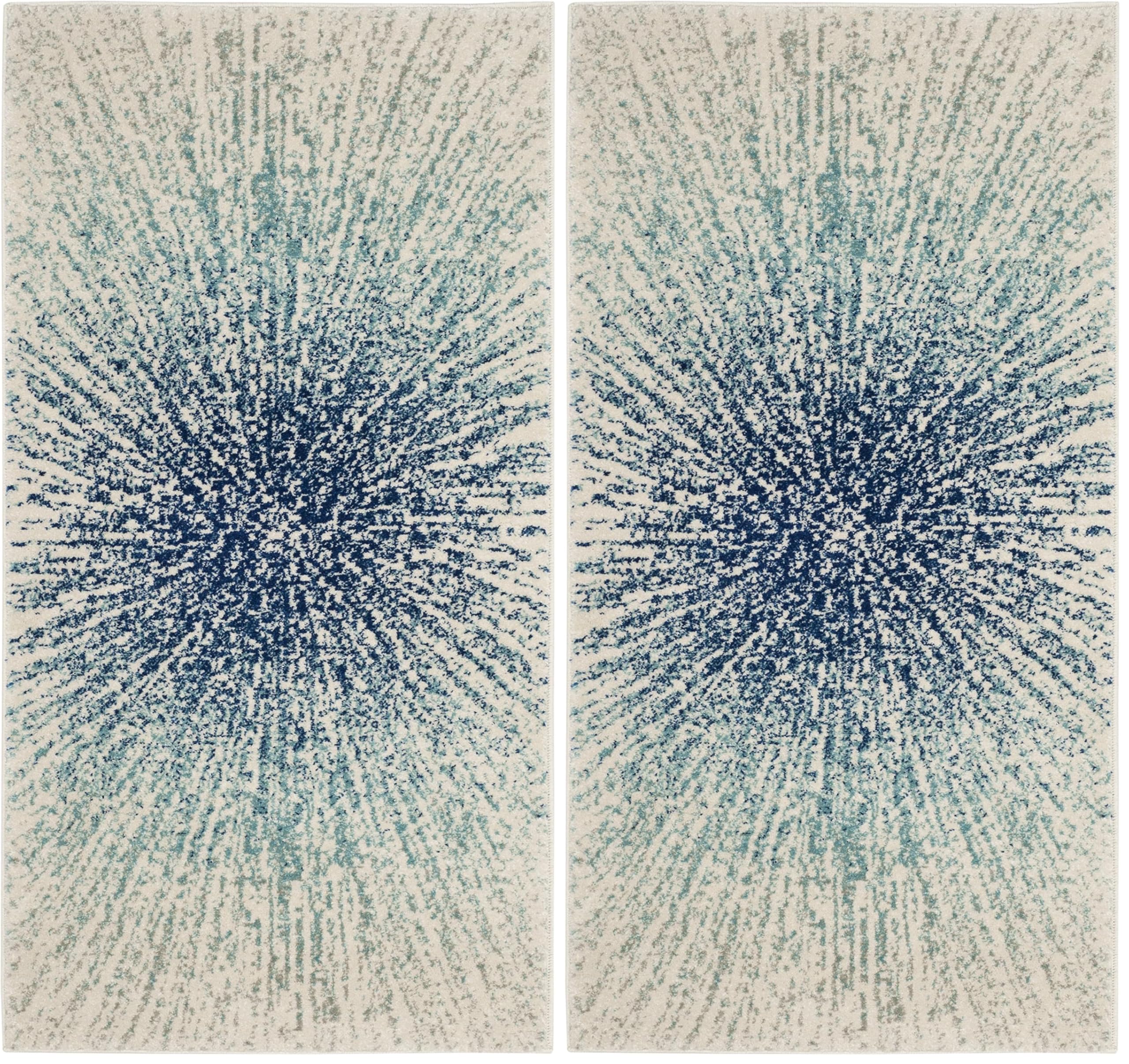 Safavieh Evoke Collection 2'2" x 4' Royal/Ivory EVK228A Abstract Burst Non-Shedding Living Room Bedroom Accent Rug (Pack of 2) Image