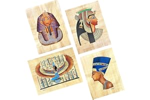 NileCart Collection of 4 sheets Egyptian papyrus paintings Original Hand Painted Papyrus Paper Ancient Egyptian size 13x17 in. handmade in Egypt. (Egyptian Kings & Queens Collection)