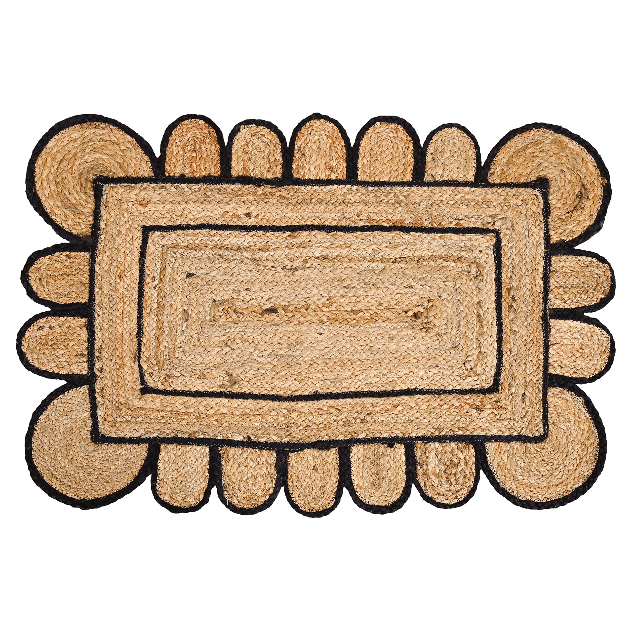 KLAVATE Scalloped Home Decor Braided Bohemian Jute Classic Quality Made Natural Hand Woven Area Rug