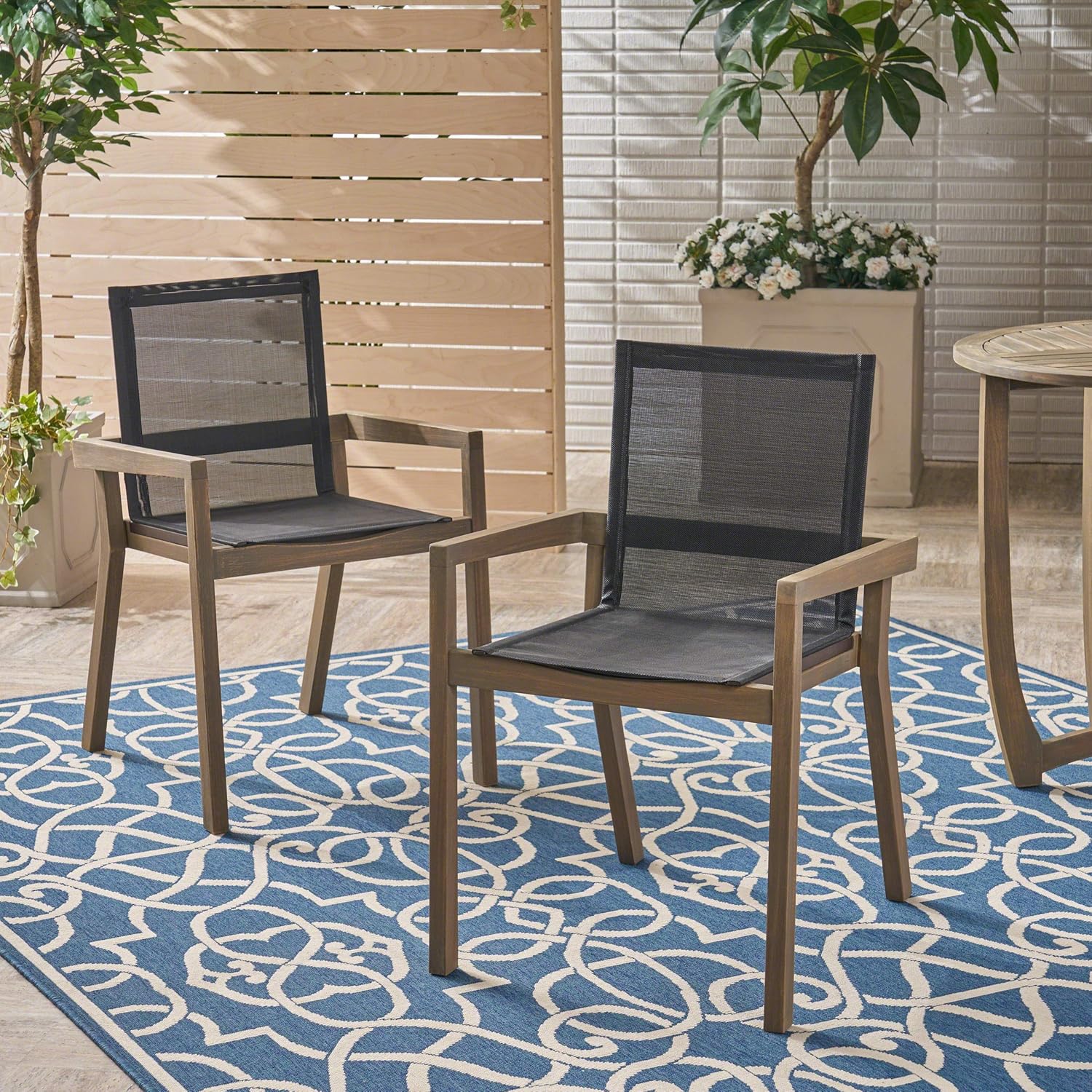 Christopher Knight Home 305156 Jimmy Outdoor Acacia Wood and Mesh Dining Chairs (Set of 2), Gray Finish : Garden & Outdoor