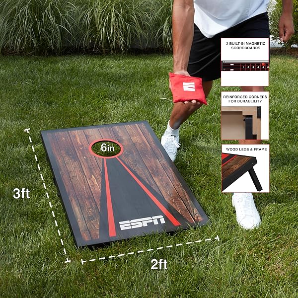 ESPN CORNHOLE BOARD SET INCLUDES CORNHOLE BAGS AND TRAVEL CASE, IDEAL FOR KIDS GAMES AND OUTDOOR GAMES (2X3)