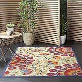 Nourison Home Aloha Red Multicolor 5'3" x 7'5" Area Rug - Easy Clean, Non Shedding, Bed Room, Living Room, Dining Room, Kitch