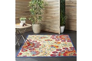 Nourison Aloha Indoor/Outdoor Red/Multi 5'3" x 7'5" Area Rug, Easy Cleaning, Non Shedding, Bed Room, Living Room, Dining Room, Deck, Backyard, Patio (5x7)
