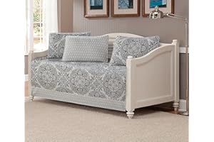 FANCY LINEN Fancy Collection 5pc Day Bed Cover Modern Reversible Grey New (Floral Grey)