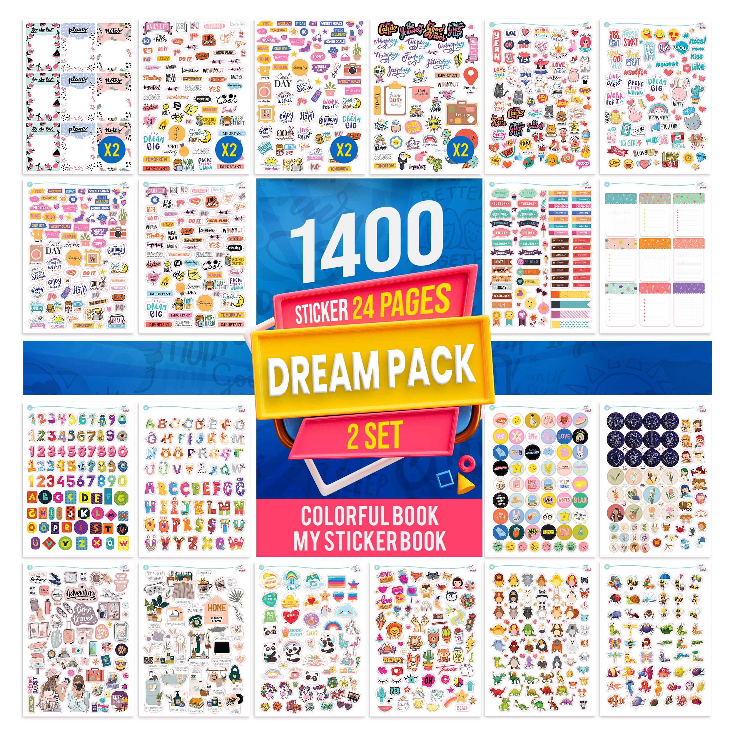 colortouch Dream Sticker Pack - 1400 Pcs Stickers for Scrapbook Accessories - Cute Sticker for Children, Adults, Kids, Girls - Bullet Journal Stickers Collection for Scrapbooking Supplies — image 1