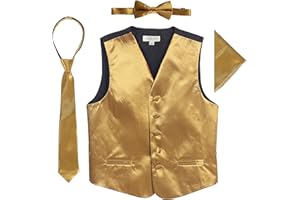 Gioberti Kids and Boys 4pc Satin Formal Vest Set - Vest, Bowtie, Tie, Pocket Square
