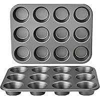 Amazon Basics Nonstick Round Muffin Baking Pan, 12 Cups, Set of 2, Gray